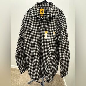 Carhartt Men's XL Tall Loose Fit Plaid Flannel Shirt Black/White NWT